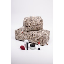 Makyaj Çantası 2 Li Set Leopar Desenli