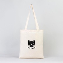 Şirin Kedi Baskılı Bez Çanta - Krem