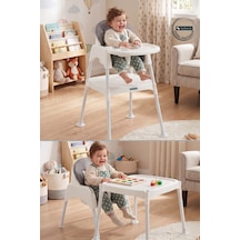 Bebeck Çalışma Masalı Tabureli Pedli 3 in1 Mama Sandalyesi Beyaz Metal Ayaklı