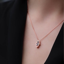 Rosegold Kaplama Çift Taraflı Fatma Ana Eli İçi Zirkon Taşlı 925 Ayar Gümüş Kolye Gümüş