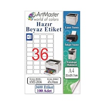 A4 Hazır Beyaz Etiket 45x30mm 100 Sayfa 1 Paket 36 Lı Kendinden Yapışkanlı Fotokopi Lazer İnkjet Kağıdı Yazıcılarla