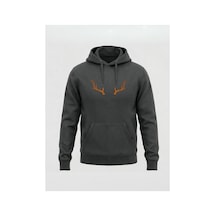 North Whiskers Geyik Boynuzu Baskılı Unisex Antrasit Hoodie Antrasit - 825655282 Antrasit - 825655282 Antrasit