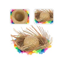 Naturel Renk Püsküllü Örme Hasır Hawaii Luau Aloha Şapka 13x36 Cm "