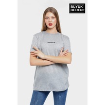 Superlife Kadın Büyük Beden Orta Brooklyn Baskılı Bisiklet Yaka Tshırt Spr25btsk11 Gri