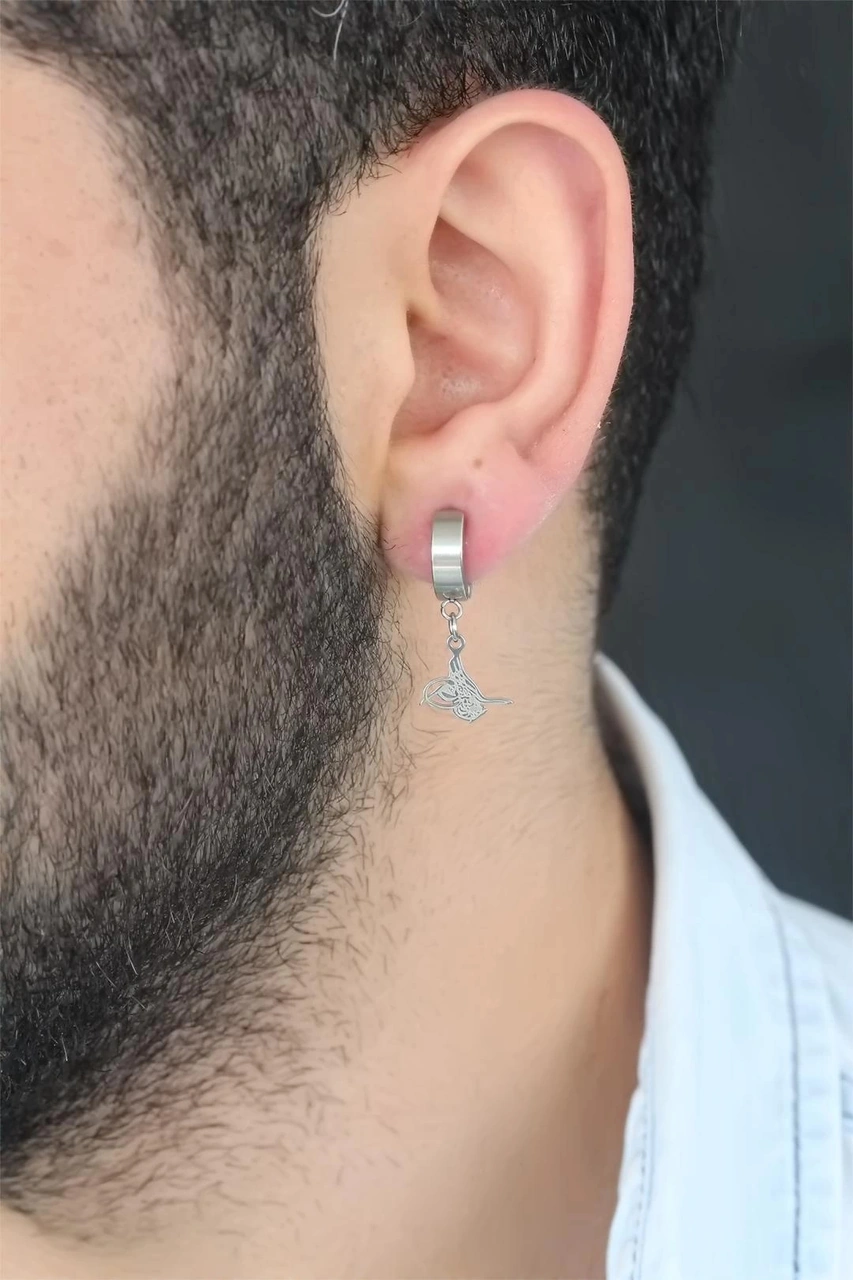 Dodes Silver Renk Kaplama Osmanlı Tuğra Figürlü Kıstırmalı Çelik Erkek Küpe Tg27ekp117 Çok Renkli