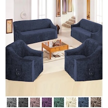 Upmall Kadife 3+3+1+1 Lastikli Kanepe Örtüsü Koltuk Örtüsü Mavi