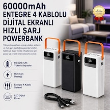 60000mah Entegre 4 Kablolu Powerbank Dijital Ekranlı Led Fenerli Hızlı Şarj Taşınabilir Şarj Cihazı-1206 BEYAZ