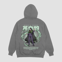 Unisex Gri Dragon Baskılı Hoodie Oversize Kapşonlu Sweatshirt Gri