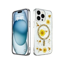 Apple iPhone Uyumlu 15 Pro Kılıf Daisy Simli Magsafe Kapak - Gold Bz8683140729646