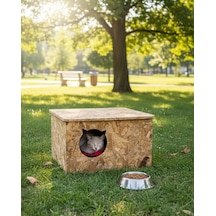 Reyo Kedi Evi Dış Ortam Uygun Ahşap Kedi Evi Osb 50 x 35 x 30 CM CAT19