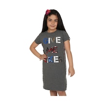 Toontoy Kız Çocuk Gıve Me Pul Nakışlı Elbise Antrasit Melanj