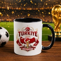 Bk Gift Türkiye Taraftar Temalı Dünya Futbol Kupası Tasarımlı Siyah Kupa Bardak-2 Tek Yürek Milli Takım Ruhu Beyaz