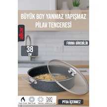 Sanayi Tipi Granit Döküm Büyük Boy İşyeri Lokanta Fırına Girebilir Pilav Tenceresi 34-36-38-40 Cm Siyah