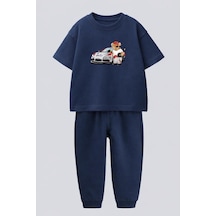 Erkek Çocuk Pamuklu Araba Baskılı T-shirt Ve Eşofman 2'li Takım Lacivert