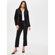 Zincir Şerit Detaylı Kadife Görünümlü Kapitone Mont 005 Us25kmt00510 Siyah