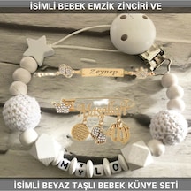 Sahi Aksesuar İsimli Bebek Emzik Zinciri Ve İsimli Bebek Künye Seti Bezyı708 Beyaz - Turkuaz