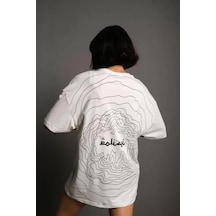 Yake Store Bisiklet Yakalı Sırt Baskılı Oversize T-shirt - Beyaz - Beyaz