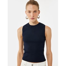 Koton Regular Fit Bisiklet Yaka Kolsuz Triko Bluz Lacivert 6wak30003ht Lacivert