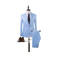 Mengtuo Erkek Şık Klasik İnce Günlük 4 Parçalı Takım Elbise - Açık Mavi