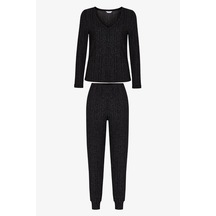 Penti Siyah Dark Night Uzun Kollu Pantolon Pijama Takımı