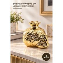 4 Adet Dokulu Taçlı Nar Biblo Büyük Boy Seramik Dekoratif Obje, Parlak Gold Kaplama, Masa Raf Kitaplık İçin Ceramic Ornament 1