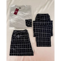 Mh Moony Homewears 3'lü Gri Ekose Çeyizlik Cepli Erkek Pijaması Gri