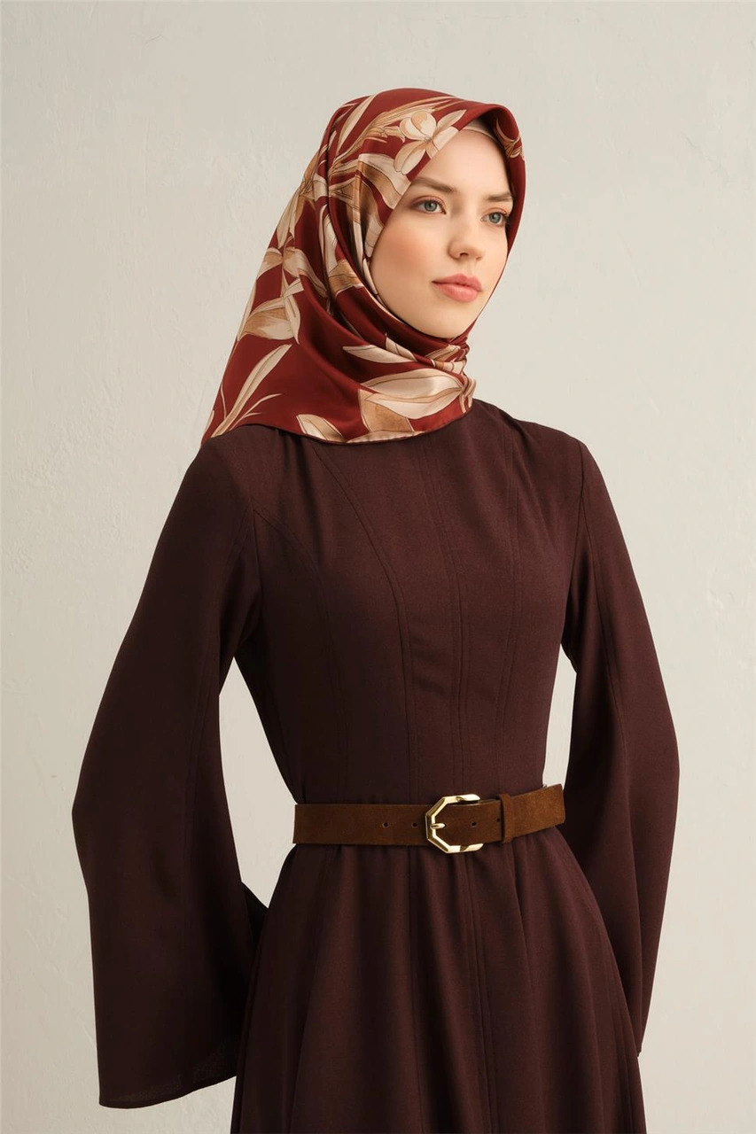Armine Çiçek Desenli Saf İpek Twill Eşarp 9324d 57 Bordo