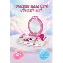 12 Parça Unicorn Masaüstü Aynalı Güzellik Seti Gerçekçi Tasarımlı Renkli Oyuncak Güzellik Seti 1