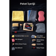 Premium Oto Seti 8'li Kurulama, Ayna, Sünger, Detay Fırçaları,eldiven, Güderi Bez