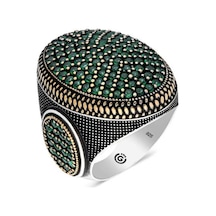 Gümüş Yeşil Zirkon Taşlı Oval Erkek Yüzük (546038536)