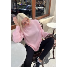 Madmext Pembe Yarım Balıkçı Yaka Fitil Detaylı Kadın Kazak Mg2156 Pembe