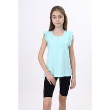 Toontoy Kids Toontoy Kız Çocuk Atlet Kolları Büzgülü Fırfırlı 24095 Yeşil