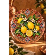 Dekoratif Duvar Tabağı Limon Ve Anadolu Motifleri Dekorlu Seramik Tabak Beyaz