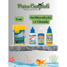 Purecanpati Bitkisel Flake Balık Yemi Seti Akvaryum Vitamin Damlası + Anticlor + Aquafix