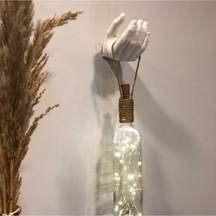 El Yapımı Heykel El Dekorlu Led Işıklı Beyaz Şarap Şişesi Aplik Çok Renkli