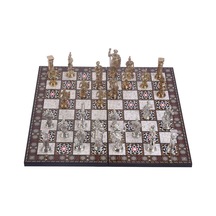 Gifthome Metal Satranç Takımı/seti Battal Boy, Roma Figürlü, Parlak Satranç Taşı Ve Mdf, Katlanır Sedef Desenli Satranç Tahtası