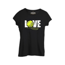 Tenis - Love Raket Ve Top Siyah Bayan Tshirt