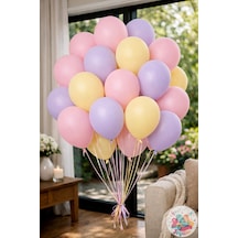 30 Lu Makaron Balon Seti Lila Pembe Sarı 12 Pastel Doğum Günü Parti Balonu Çok Renkli