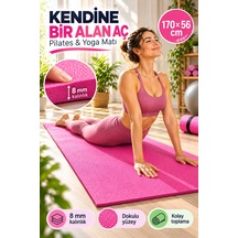 Pembe Pilates Yoga Matı Dokulu Egzersiz Fitness Minderi Evde Spor Ve Esneme Minderi 170x56 Cm 8 Mm Çok Renkli