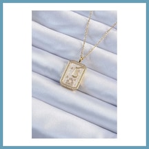 Bezos 316l Çelik Zincir Gold Renk Zirkon Taşlı Çerçeveli Tarot Kolye Mbt06