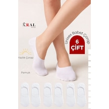 Kral Socks Erkek - Kadın Düz Desen 6 Çift Pamuklu Terletmez Babet Çorap Beyaz
