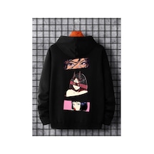Tarzsokak Unisex Kadın/erkek Siyah Anime Top Sırt Baskılı Oversize Kapüşonlu Sweatshirt