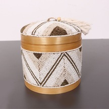 Bali Boncuklu Bambu Saklama Kutusu M 15x17 Cm Beyaz