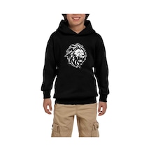 Zepplin Giyim Black And White Lion Siyah Çocuk Kapşonlu Sweatshirt