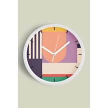 Soyut - Geometrik Temalı Modern Duvar Saati - 42cm - Önü Camlı Beyaz Kasa - Sessiz Mekanizma-jh0312 Beyaz