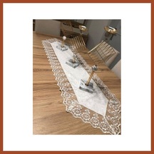 Bezos Kadife Dantel Detaylı Krem Runner 140x40cm Pro