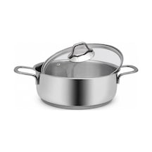 Gülsan Mega İnox Basık Çelik Tencere 24 Cm Cam Kapak Inox