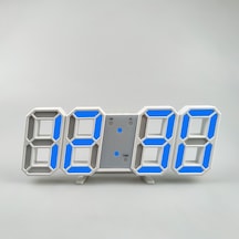 Dekoratif Dijital Led Masa Duvar Saati 3d Dijital Saat Çalar Saat Led Elektronik Saat Beyaz Kasa Mavi Işık Renkli