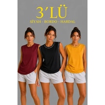 Valensdesign 3 Lü Kolsuz Sporcu Atlet Seti Yazlık Bisiklet Yaka - Siyah, Bordo, Hardal Çok Renkli