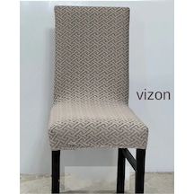 İlmek Desen Sandalye Kılıfı, Sandalye Örtüsü 6 Adet Vizon Vizon